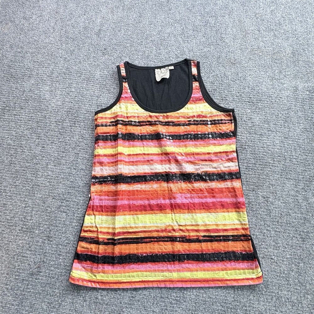 Pout Tank Top Women‎ L Sunset Stripe Faux Sequin Festival Boho Coastal Rave Bold